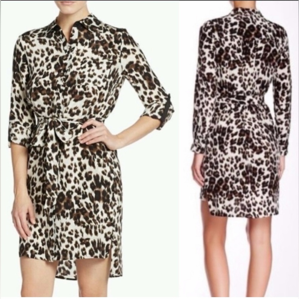 100% Silk Diane Von Furstenberg Animal Print Long Sleeve Shirt Dress Size 10